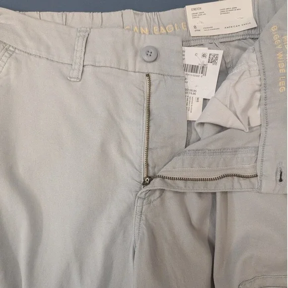 NWT American Eagle Dreamy Drape Cargo Pants Womens 8 Grey Wide Leg Mid Rise - Picture 11 of 16